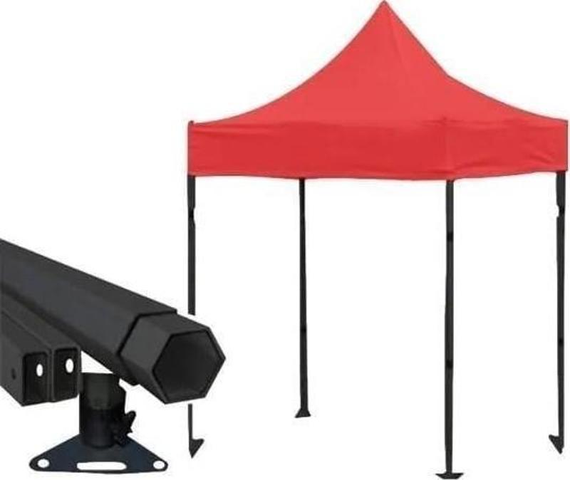 Premium Serisi Altıgen Profil Kırmızı 3x3 Katlanır Makaslı Çardak