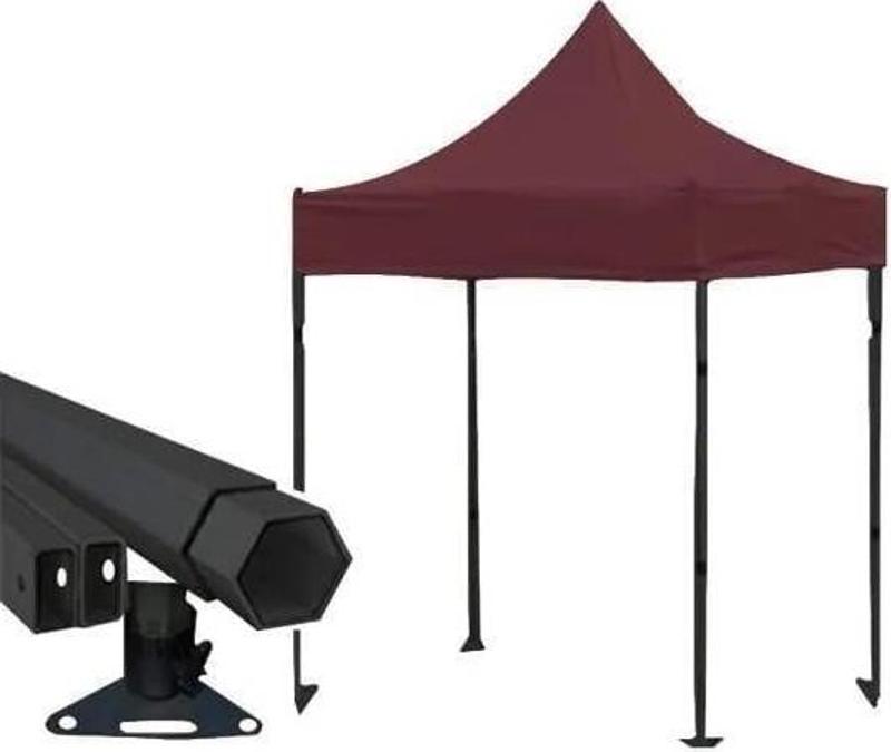 Premium Serisi Altıgen Profil Bordo 3x3 Katlanır Makaslı Çardak