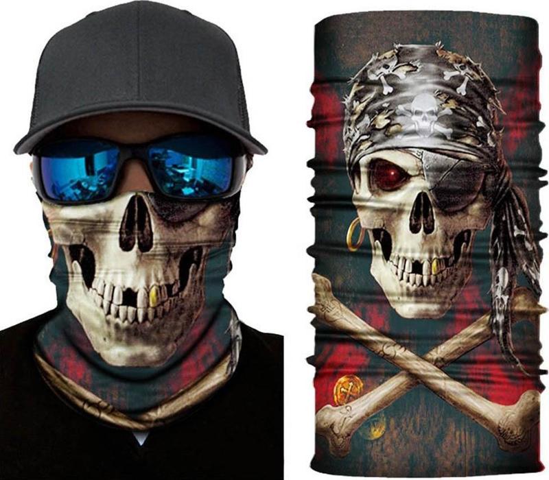 Siyah Renk Üzeri Likralı Korsan Kafatası Baskılı Baf Buff Bandana 30x48 cm