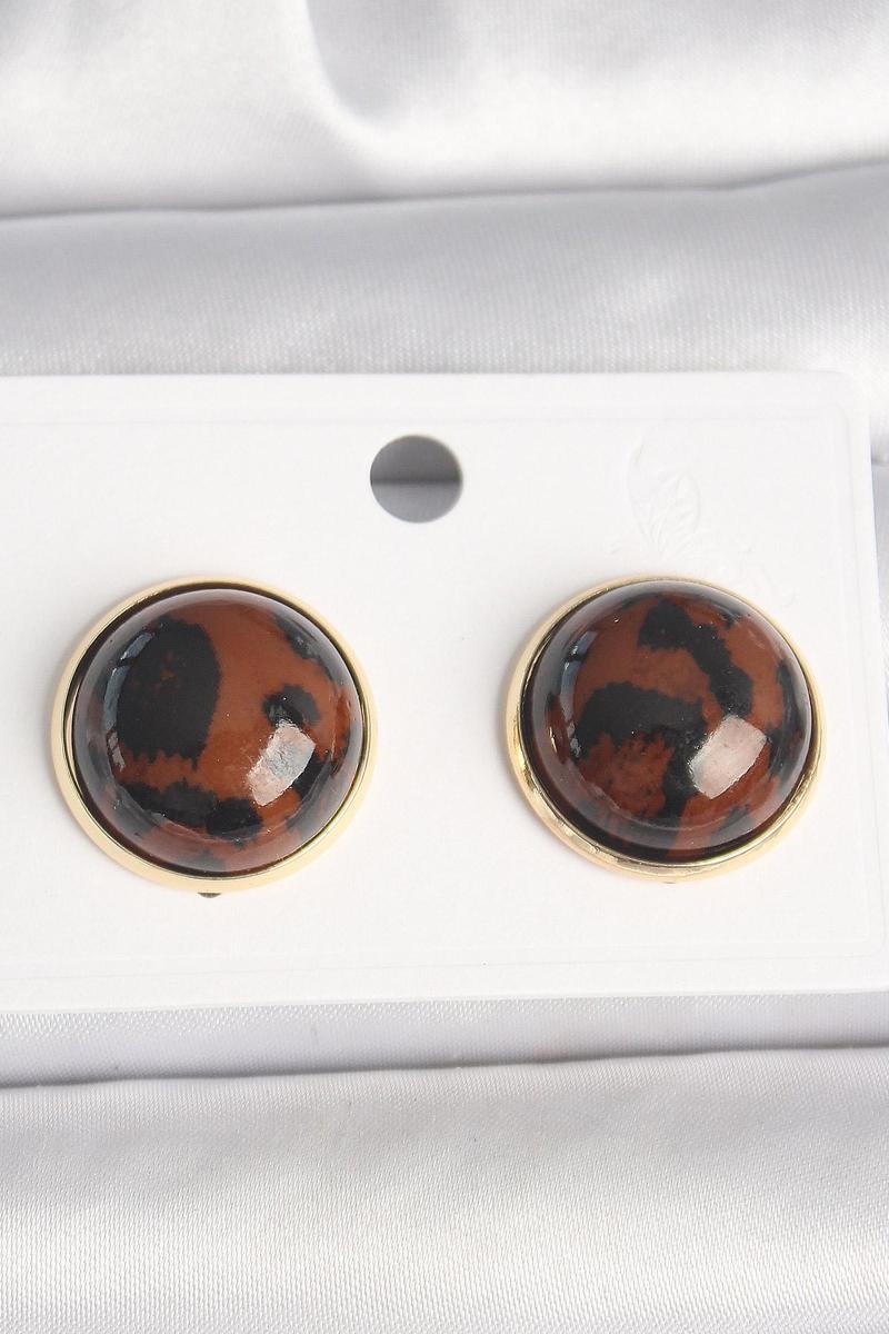 Pirinç Gold Renk 3D Daire Leopar Model Kadın Küpe - EBJ250315W32069
