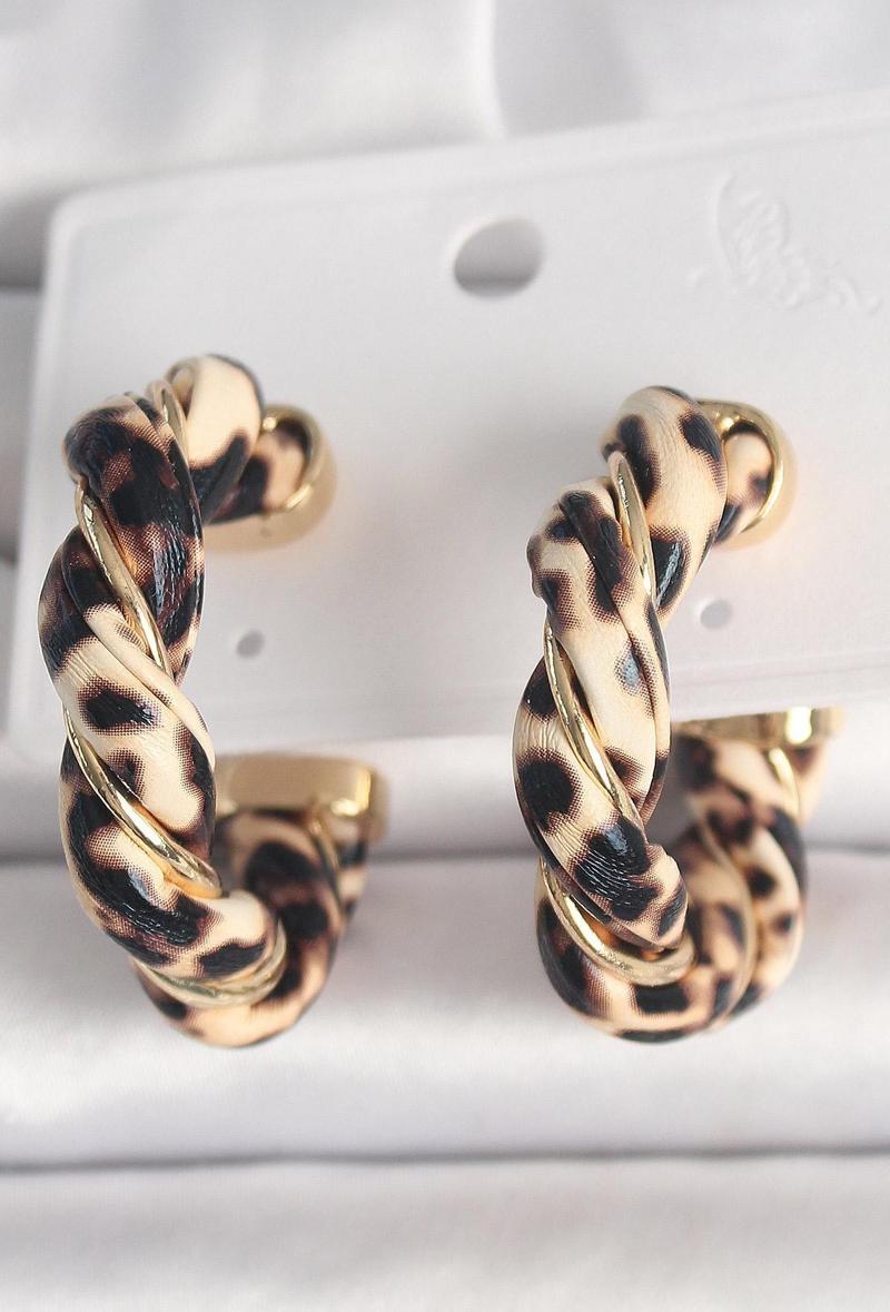 Pirinç Gold Renk Sarmal Leopar Desen Halka Model Kadın Küpe - EBJ250315W32065