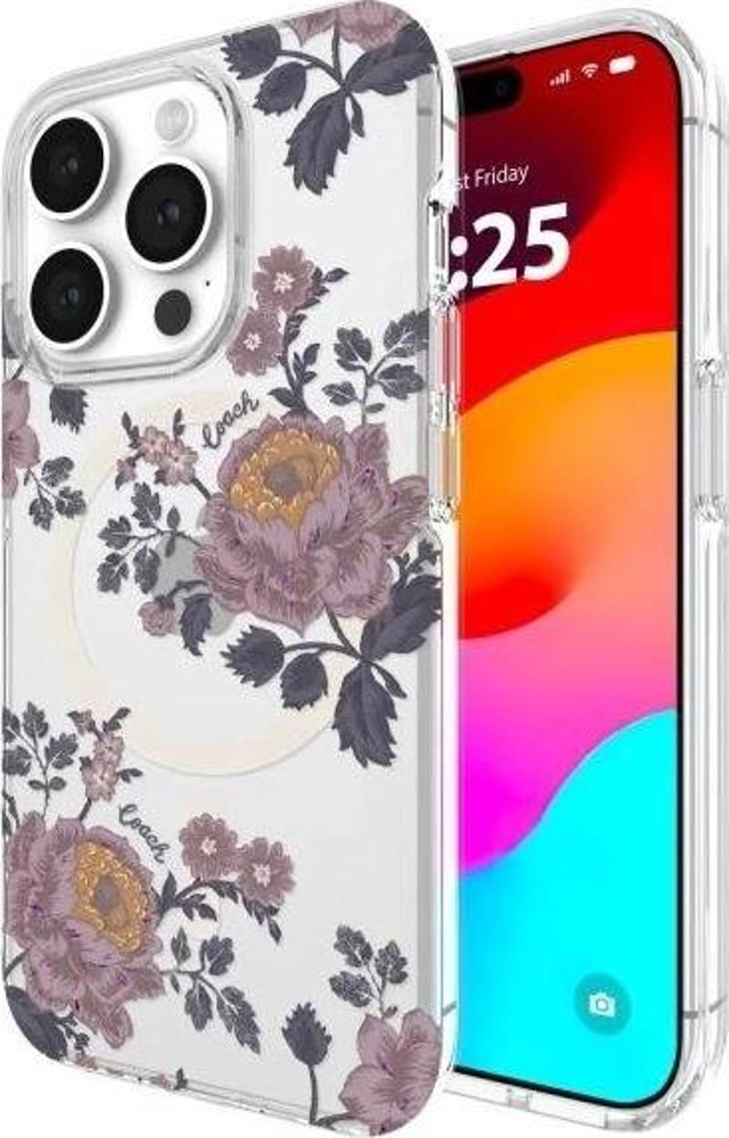 Hakiki Çakıllı Deri iPhone 15 Pro Kılıfı Moody Floral iPhone 15 Pro