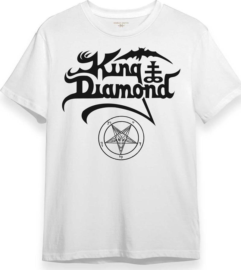 Beyaz T-shirt King Diamond Heavy Metal Mercyful Fate Guitar Gitar Baskılı Unisex Tişört