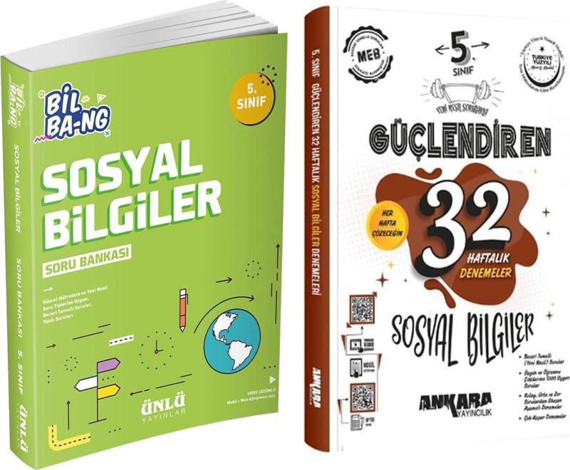 Ünlü Yayıncılık 5.Sınıf Bil Bang Sosyal Bilgiler Soru Bankası ve Ankara 32 Haftalık Deneme Seti 2 Kitap