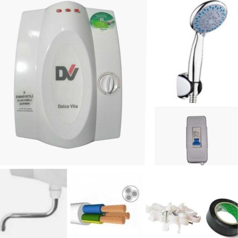 Dolce Vita Mt8000 Banyo Ve Mutfak Uyumlu Şofben 3Mt Kablolu Tam Takım Set