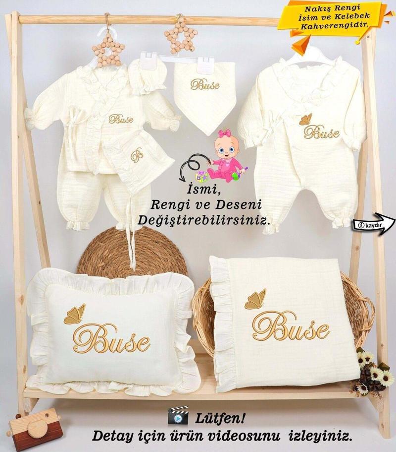 Yeni Doğan %100Pamuk 4Katlı Müslin Kumaş Hastane Çıkış Mevlüt Seti(Kişiye Özgü İsimli Nakış Desenli)