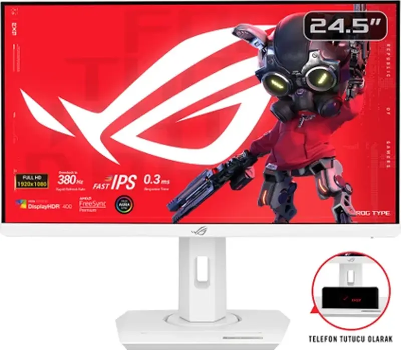 Rog Strıx XG259QNG-W 24.5 Hdr Gamıng Fast IPS Beyaz Freesync ve G-Sync Uyumlu 1920X1080 0.3ms 380Hz 400CD Dp HDMI USB Vesa 3yıl Elmb Sync,pıvot Monitör