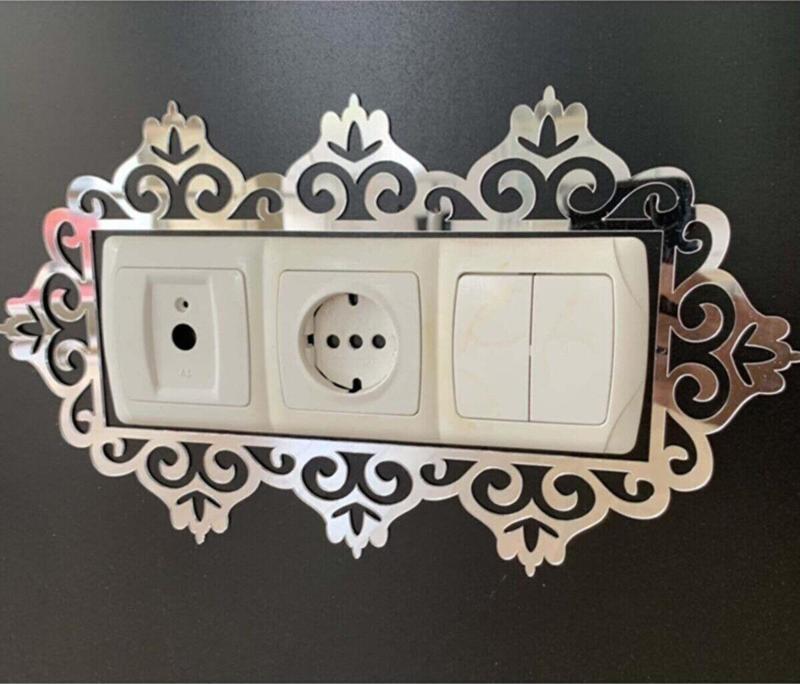 Dekoratif Pleksi Priz Anahtar Çerçevesi Üçlü Gümüş