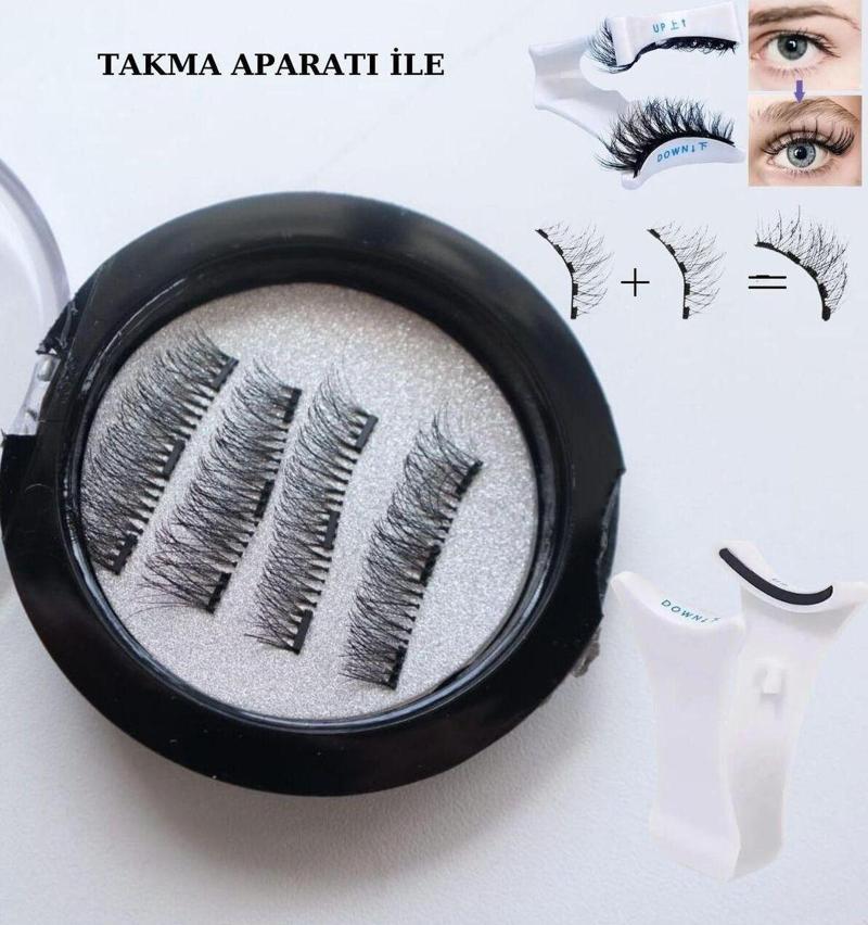 Hacimli Uzun Doğal Mıknatıs Kirpik Set Takma Aparatlı Mıknatıslı Kirpik Set