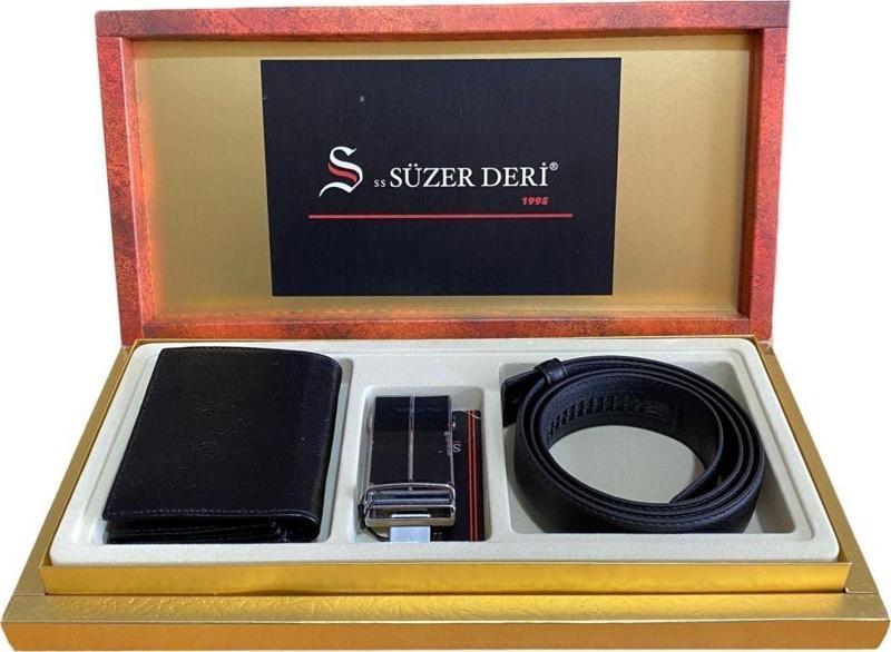 %100 Hakiki Deri Cüzdan & Otomatik Tokalı Deliksiz Kemer (Damat Bohçası ve Özel Günler İçin)