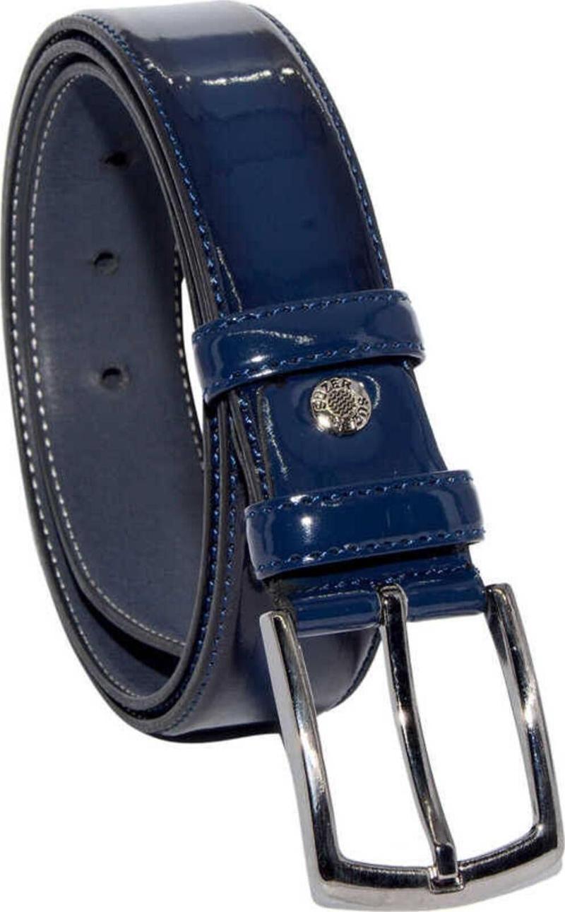 Lacivert Rugan Suni Deri Düz Renk 3.5 Cm.lik Klasik Kemer - 8005-düz