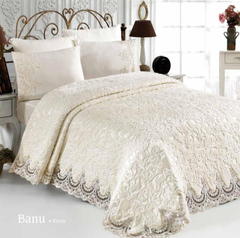 Home Banu Fransız Güpürlü Çift Kişilik Yatak Örtüsü Battaniye Takımı