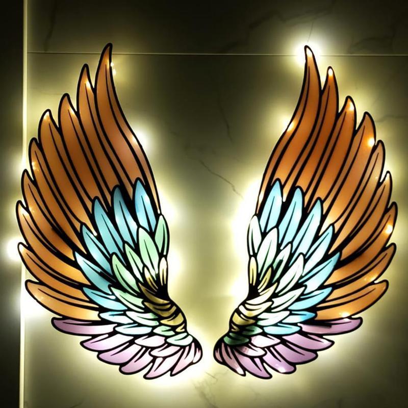 Epoksili Melek Kanadı Figürlü Tablo Duvar Dekorlu Gece Lambası 80x110 cm