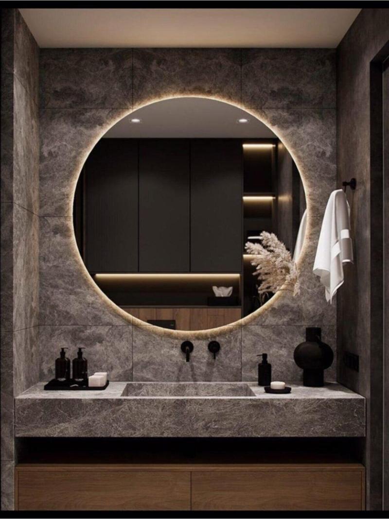 90Cm Günışığı Ledli Yuvarlak Banyo Aynası Dekoratif Ayna Prizli