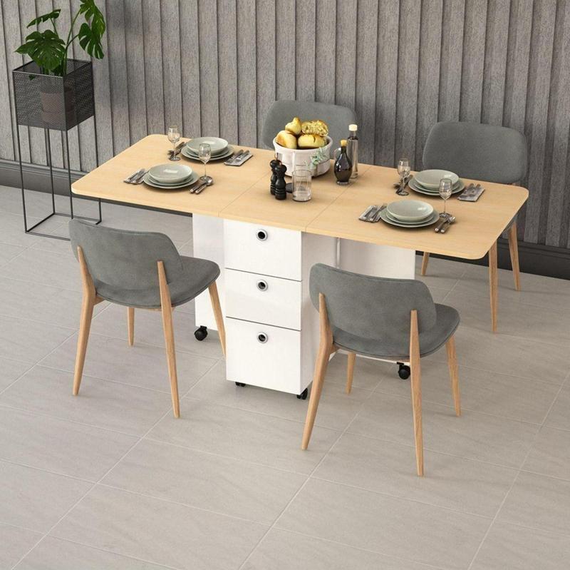 %100 MDFLAM Katlanır Mutfak Masası Akça Ağaç KM-09