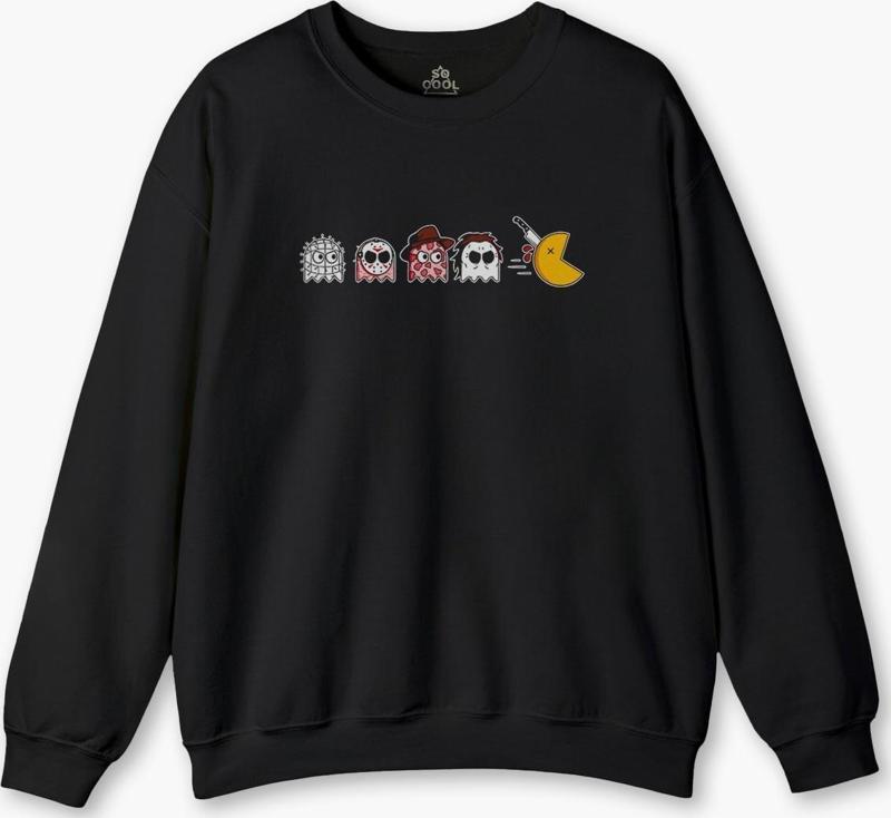 Siyah Sweatshirt Among Us Pacman Hallowen Korku Film Oyun Siyah Baskılı Sweat