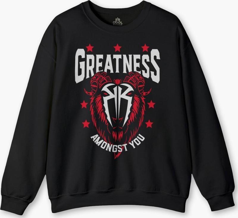 Siyah Sweatshirt Greatness Roman Reigns Gym Spor Fitness Siyah Baskılı Sweat