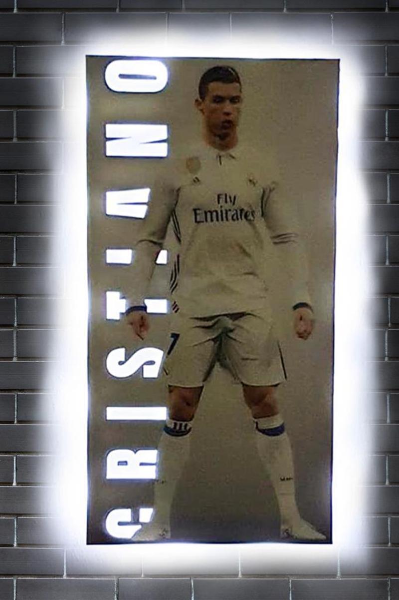 Epoksili Işıklı Tablo Futbol Temalı Ronaldo Figürlü Duvar Dekorlu Gece Lambası