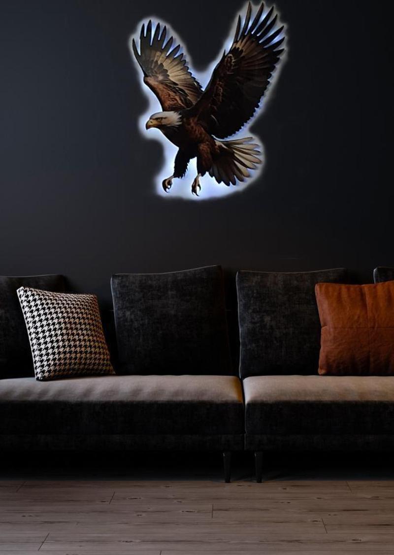 Epoksili Işıklı Tablo Kartal Temalı Duvar Dekorlu Gece Lambası
