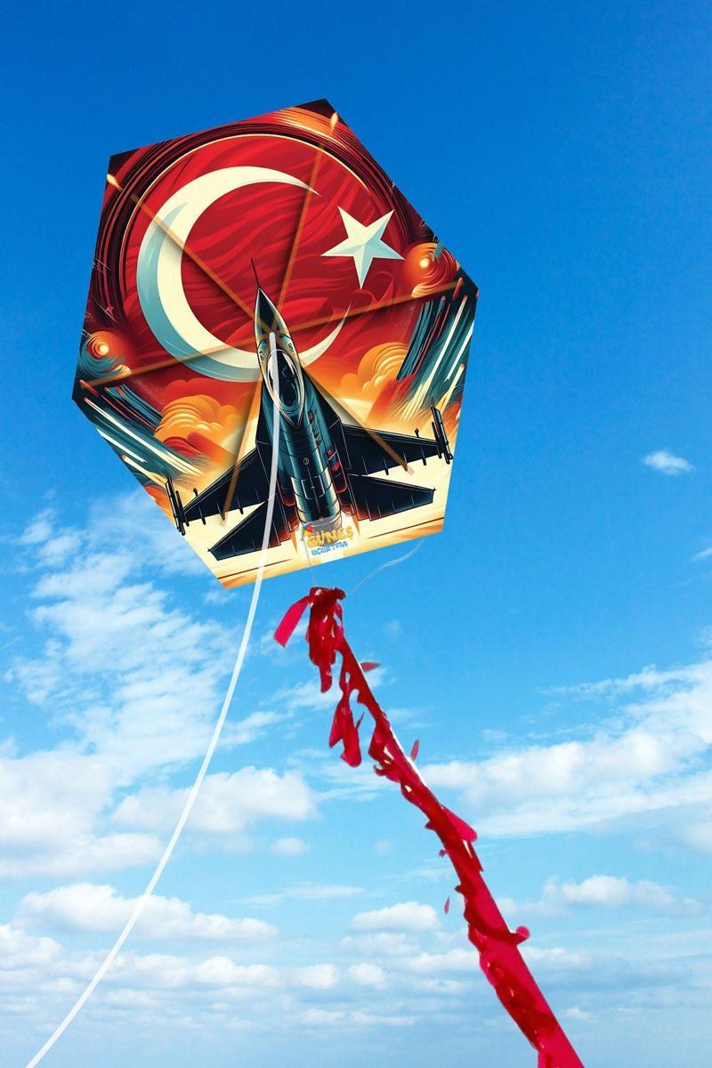 Türk Bayrağı & F16 Desenli Kolay Kurulum Altıgen Çıtalı Uçurtma