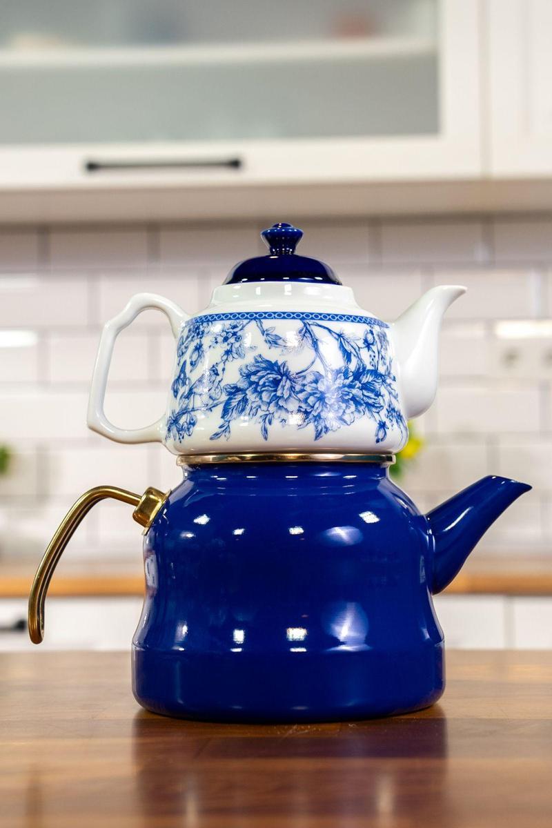 Emaye Royal Porselen Demlikli Çaydanlık Blue Life