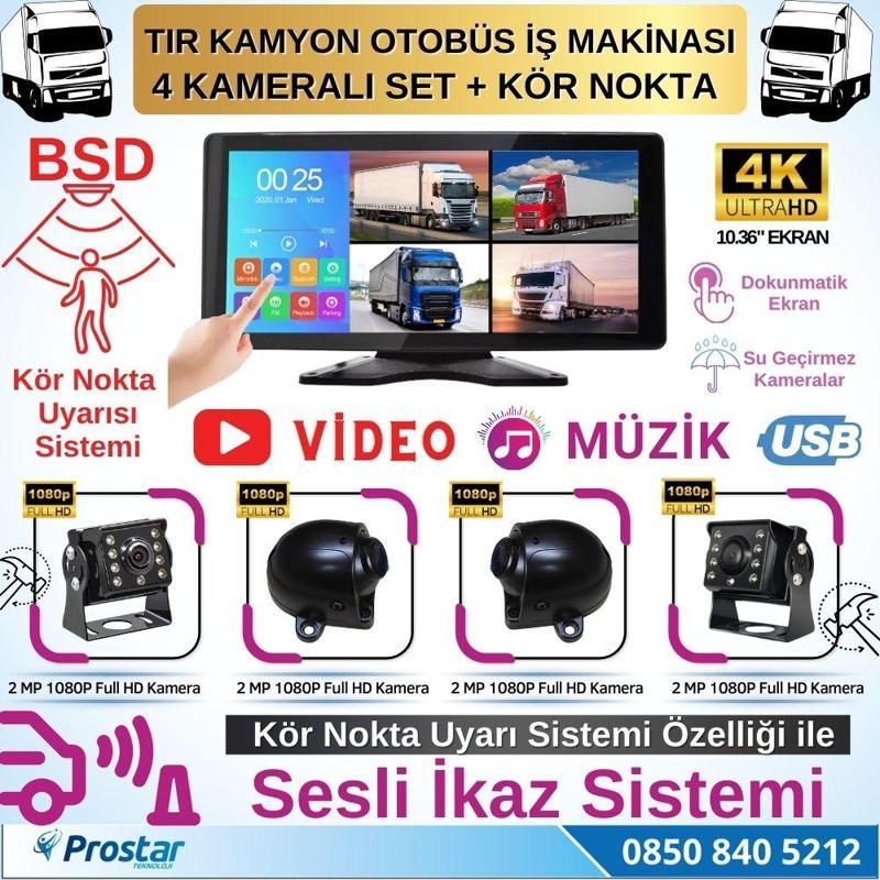 Tır ve Kamyon 10.36&quot; Dokunmatik 4 kameralı 256 GB Destekli Kör Nokta Uyarı Sistemli Kamera Seti