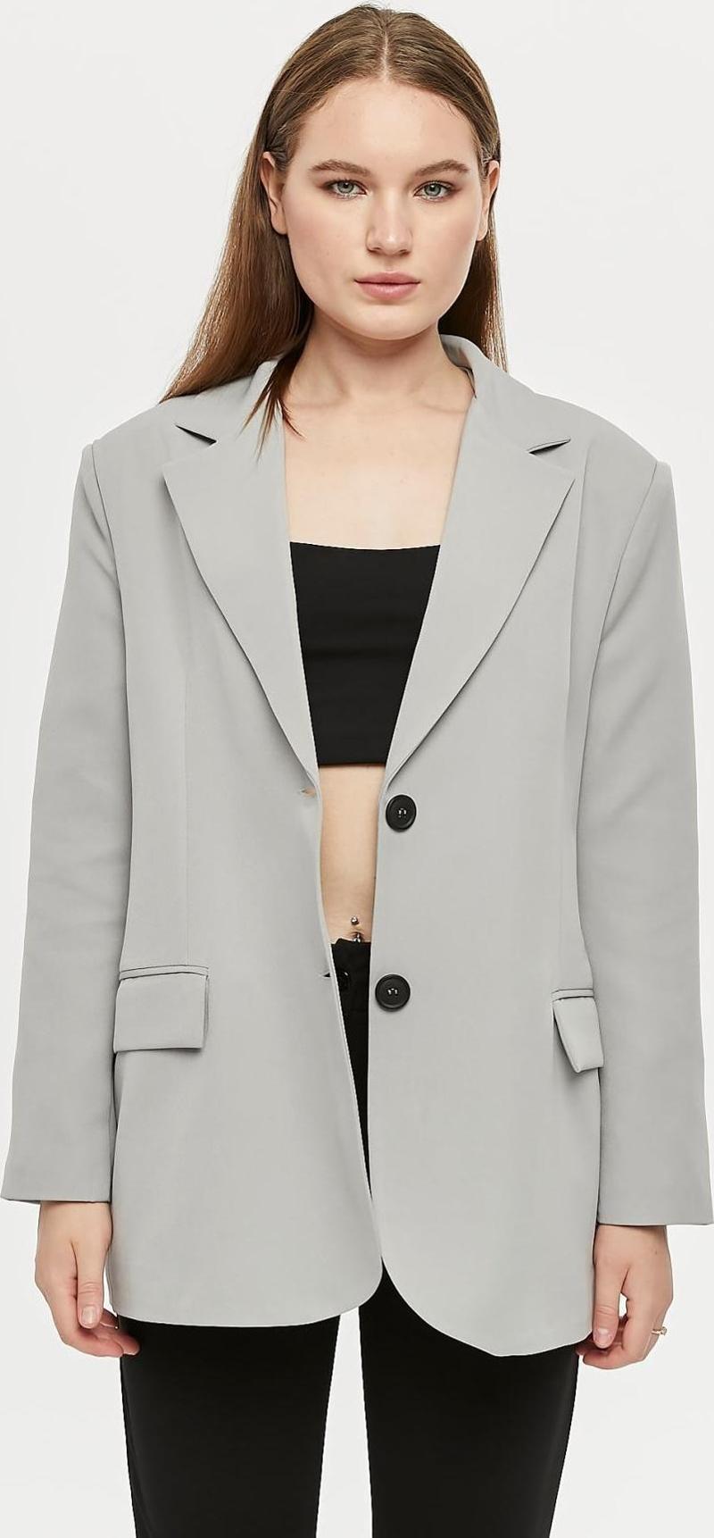 Gri Oversize Dokuma Blazer Ceket