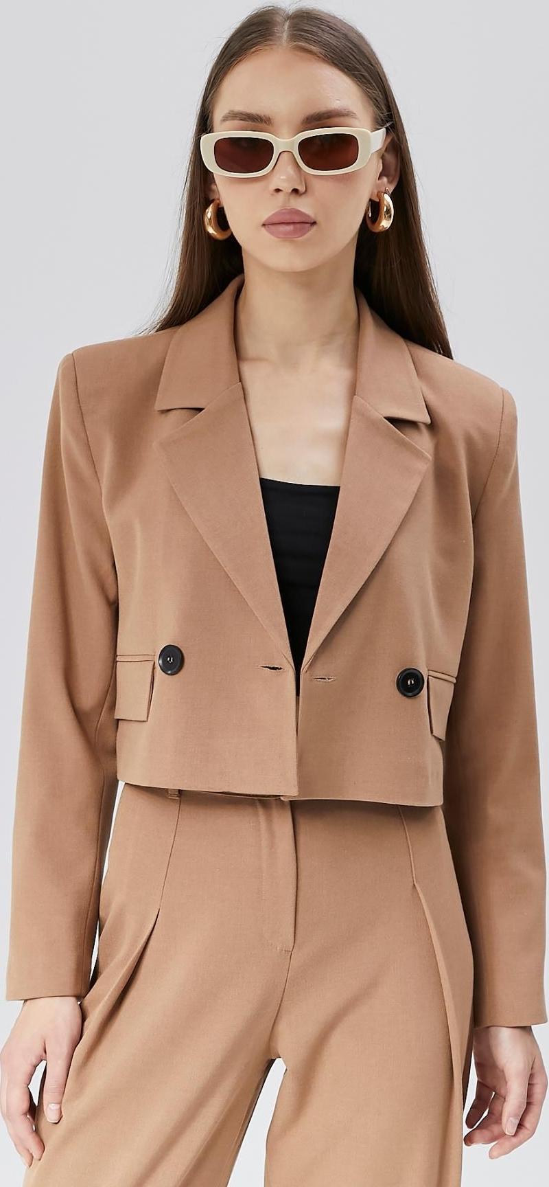 Kadın Crop Astarlı Dokuma Blazer Ceket