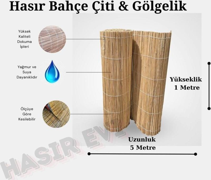 1 Metre x 5 Metre Kamış Hasır Çit Balkon Çiti Bahçe Çiti Gölgelik
