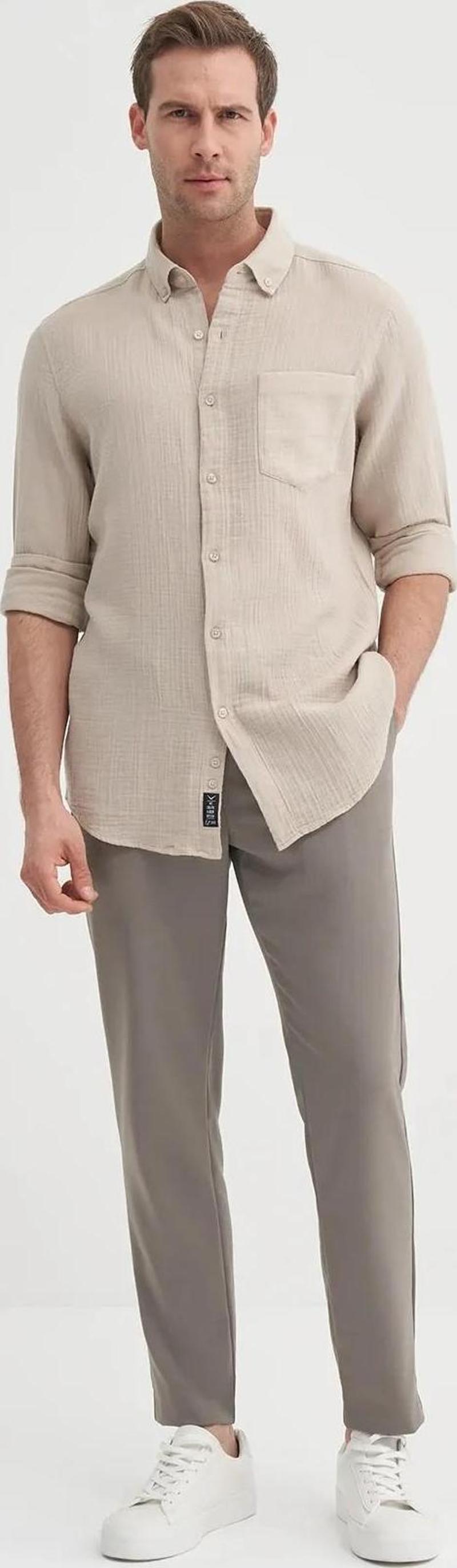 Regular Fit Pamuklu Müslin Uzun Kol Gömlek