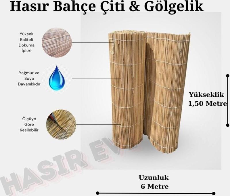 1,50 Metre x 6 Metre Kamış Hasır Çit Balkon Çiti Bahçe Çiti Gölgelik
