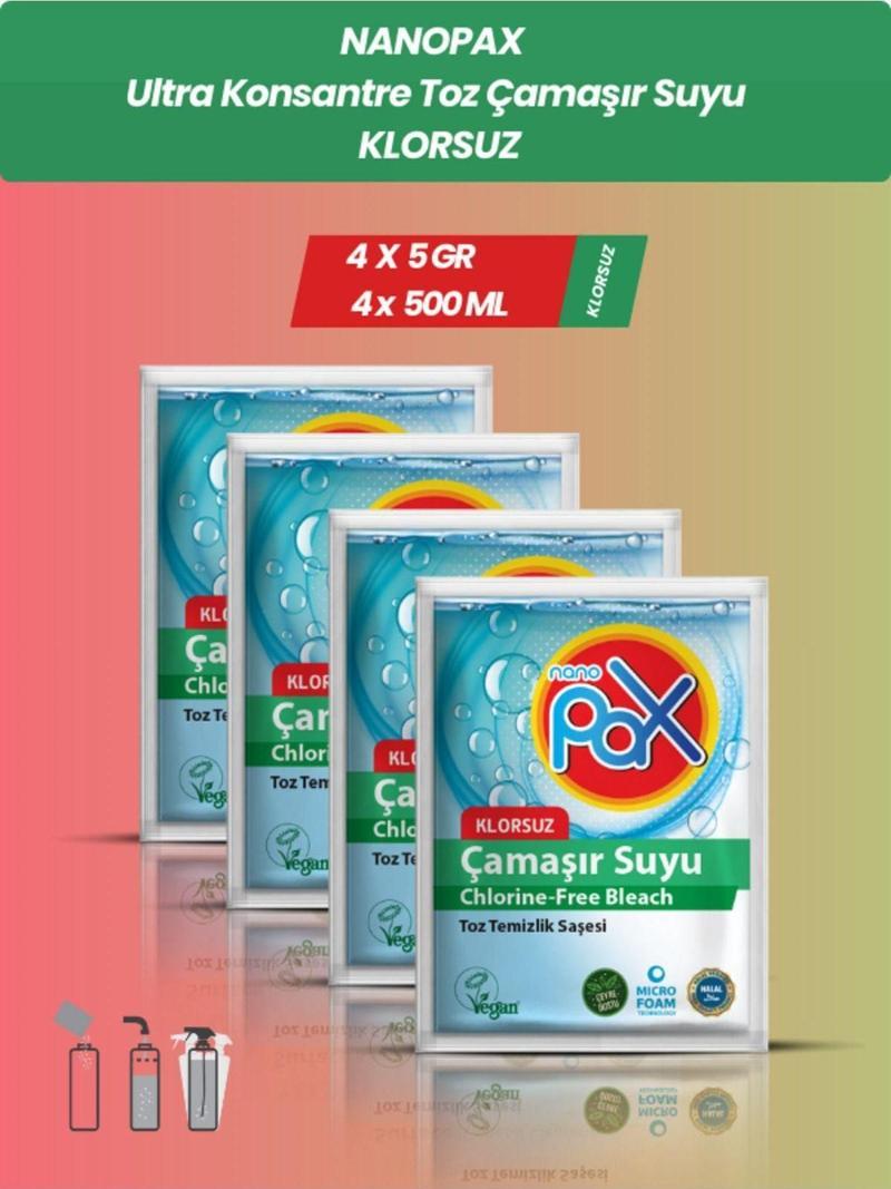 4 ADET KLORSUZ ULTRA KONSANTRE TOZ ÇAMAŞIR SUYU (5GR = 500ML)