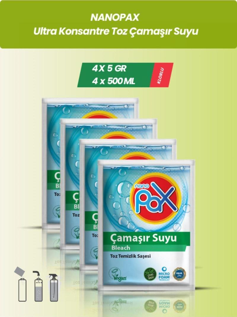 4 ADET ULTRA KONSANTRE TOZ ÇAMAŞIR SUYU (5GR = 500ML)