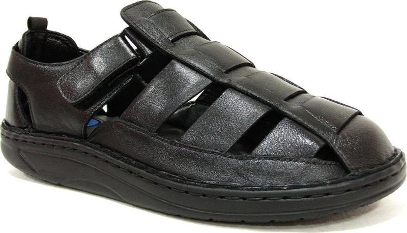 Siyah Jel Masaj Tabanlı Deri Erkek Sandalet