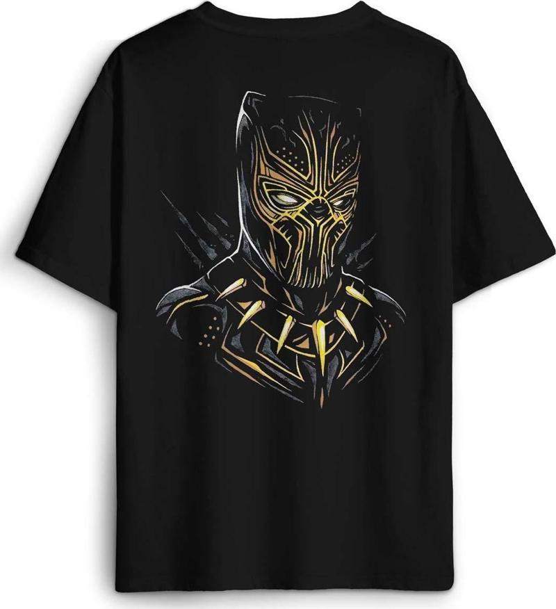 Golden Jaguar Black Panther Film Sırt Ön Baskılı Oversize Tişört Unisex T-Shirt