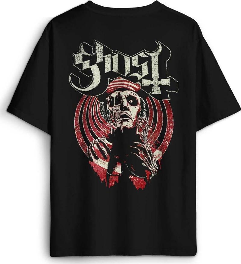 Ghost BC Tobias Forge Music Müzik Rock Gotik Sırt Ön Baskılı Oversize Tişört Unisex T-Shirt