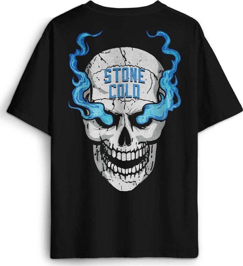 Siyah Tişört Stone Cold Wwe Fight Gym Spor Dövüş Kısa Kollu Baskılı Oversize T-shirt 