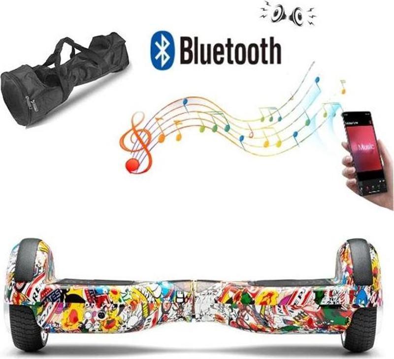 Elektrikli Kaykay Hoverboard Bluetooth Hoparlörlü 6.5 Inch Grafiti Desenli Çanta Hediye