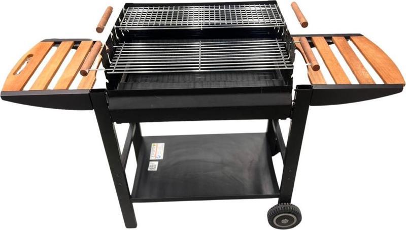Çift Izgaralı Tekerlekli Açık Mangal Barbekü Ayarlanabilir Izgaralar