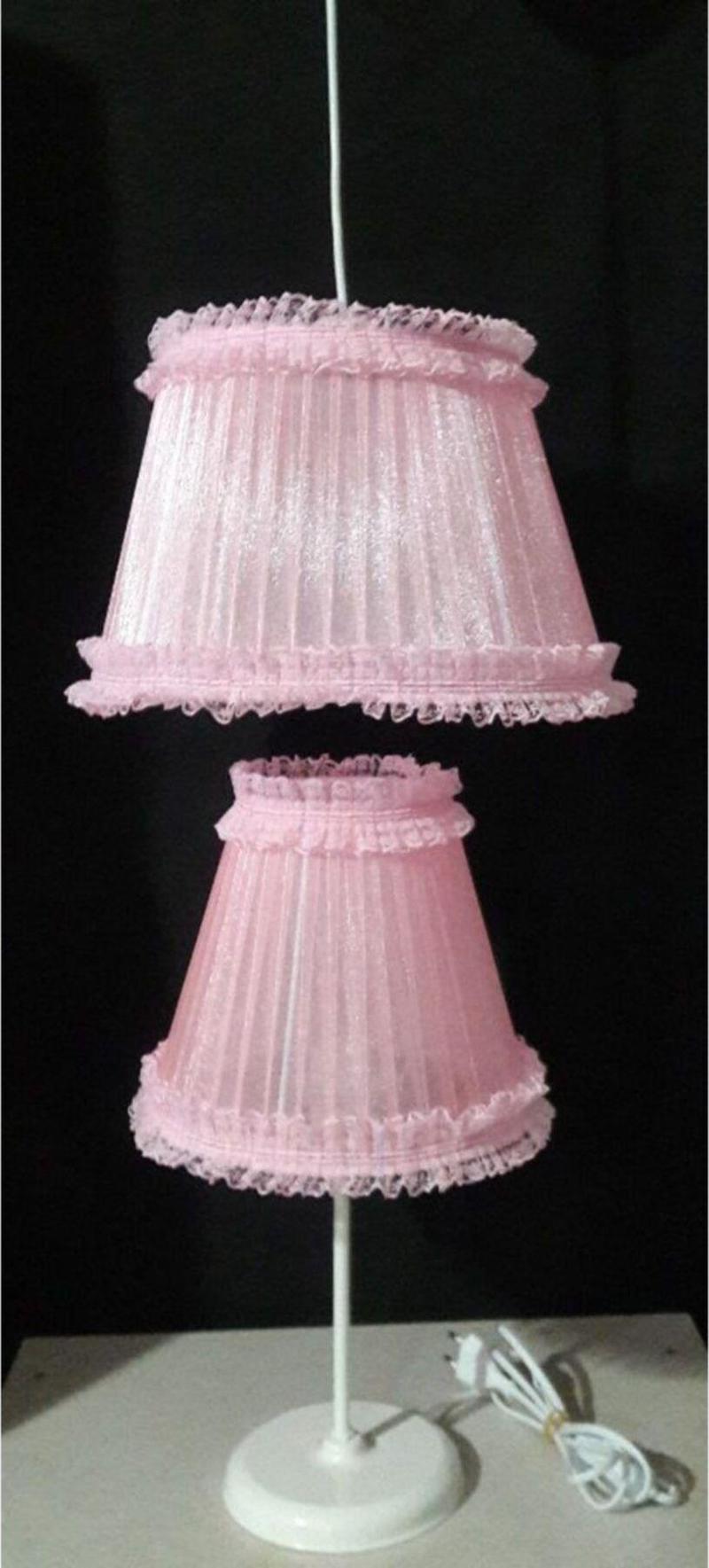 Pembe Fırfırlı Kız Çocuk Odası Bebek Odası Avize Abajur Seti