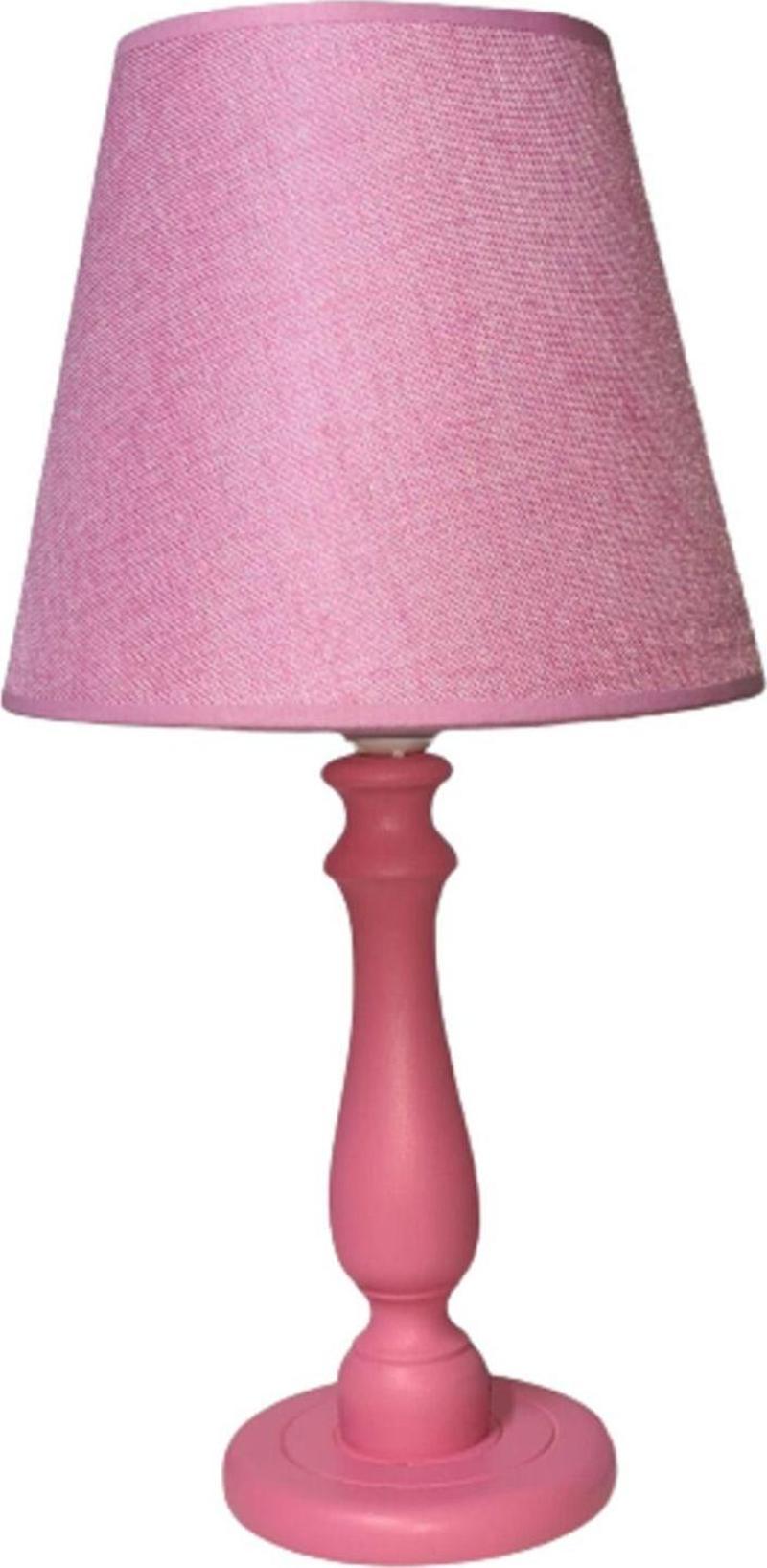 Pembe Ahşap Ayaklı Pembe Başlıklı Kız Çocuk Odası Yatak Odası Abajuru