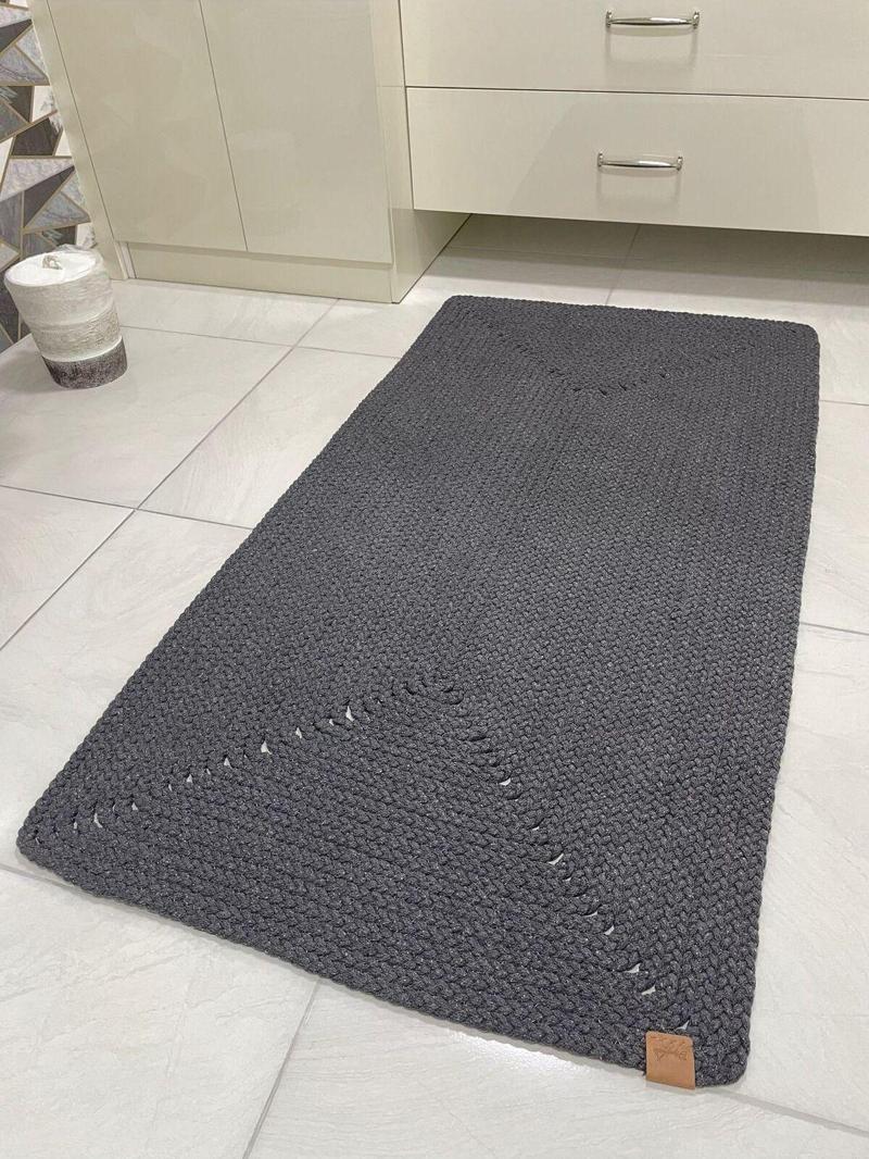 Petek Hasır Jut Antrasit Örgü Halı & Kilim