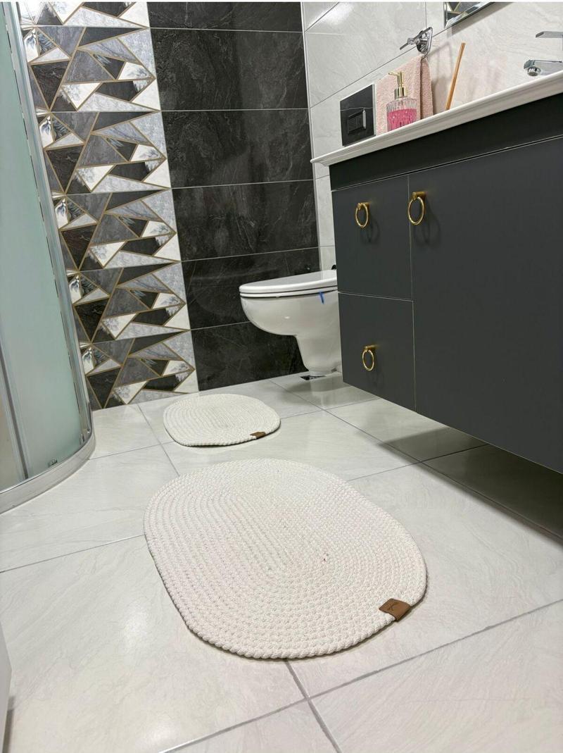 Küçük Boy Petek Hasır Pamuklu İkili Banyo Halısı