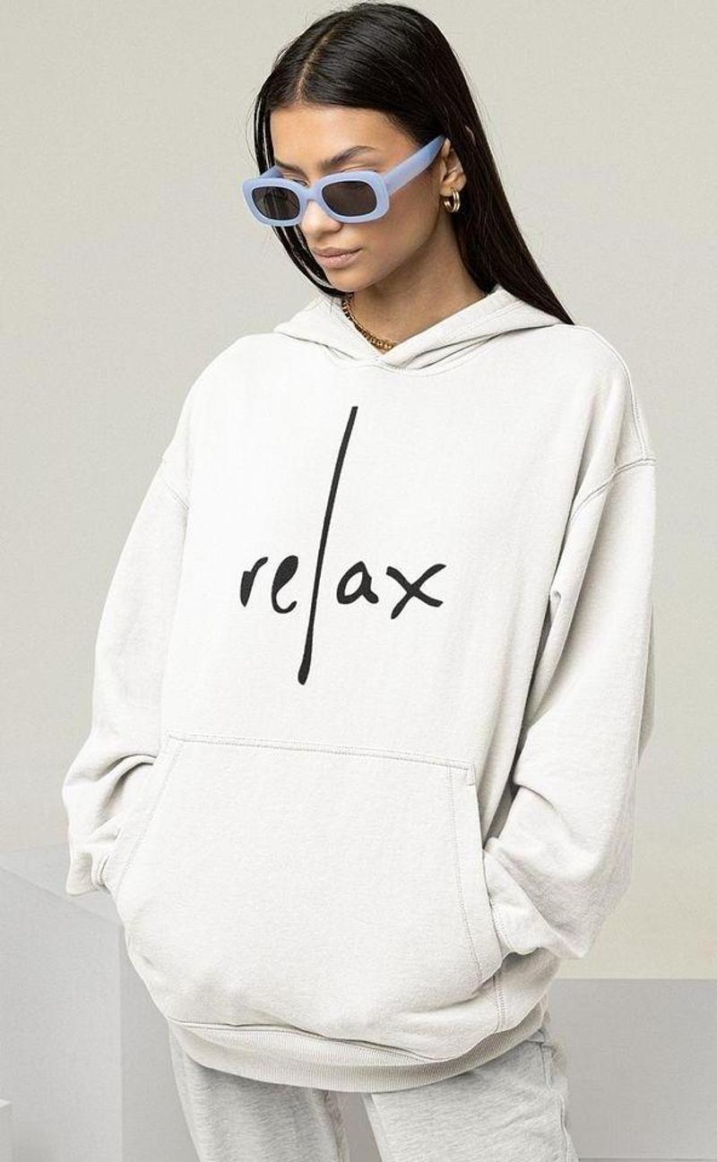 Relax Yazılı Unisex Oversize Tasarım Hoodie