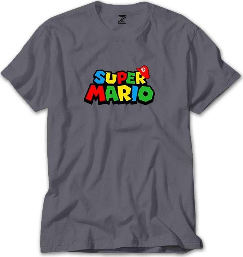 Super Mario Logo Gri Tişört