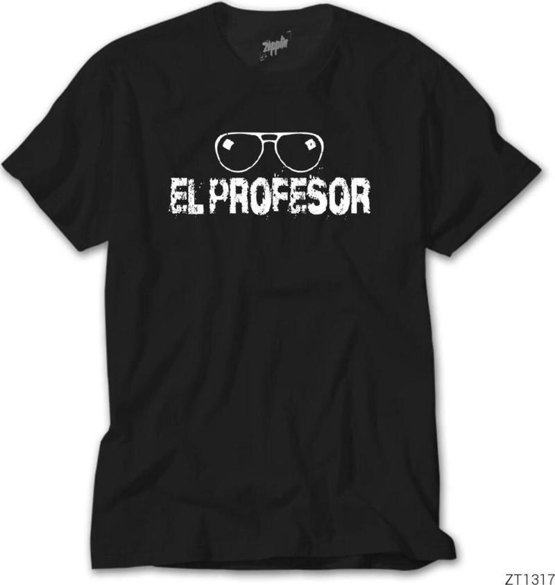 La Casa De Papel El Professor Glasses Siyah Tişört