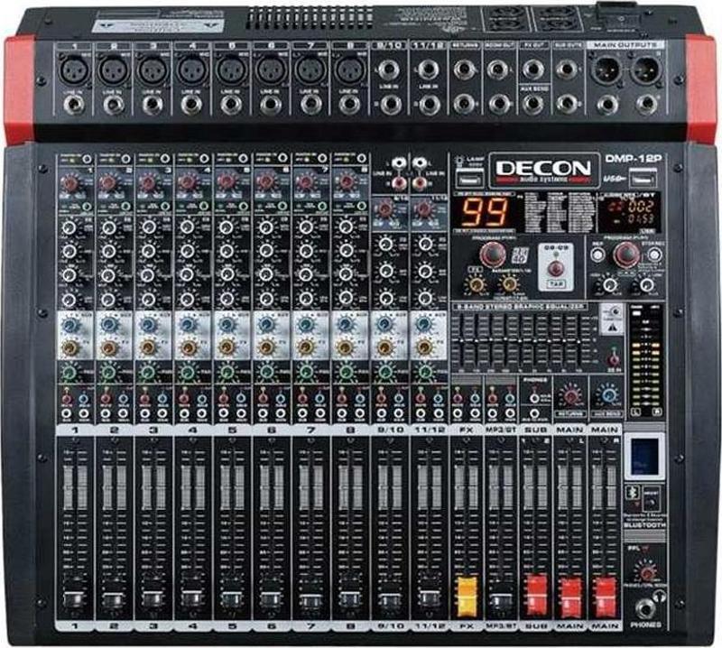 Dmp-12P Usb Bluetooth 8 Kanal Mono 2 Kanal Stereo Anfi 2x650 Watt 12 Kanal Power Mixer Amfi Stüdyo Tipi