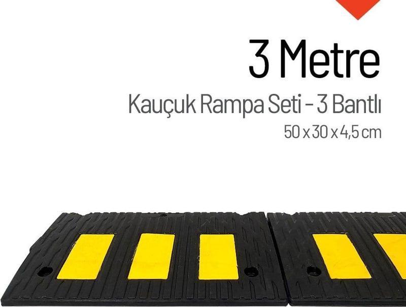 Kauçuk Rampa Set, Otopark Rampası, Kaldırım Rampası 50x30x4,5 cm - 3 Bantlı - 3 Metre