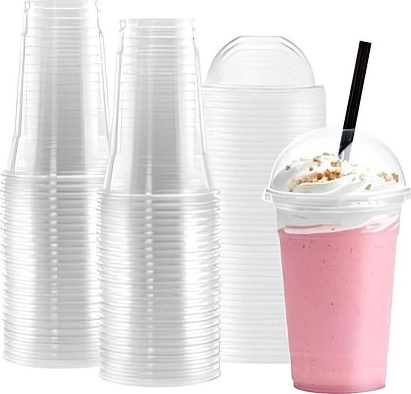 Plastik Şeffaf Bardak Kapaklı Milkshake Bardağı Kahve Bardağı Soğuk Içecek Bardağı 400Ml 100 Adet