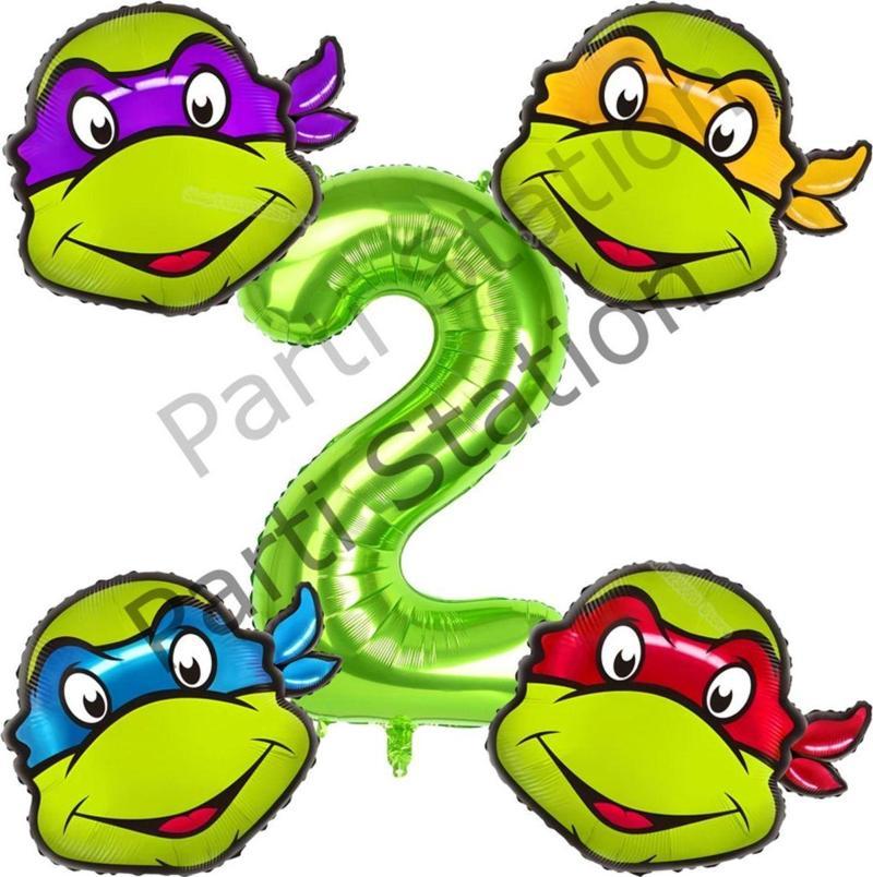 Ninja Kaplumbağalar 2 Yaş Yeşil Balon Set Ninja Turtles Konsept Doğum Günü Balon Set Mbappe Balon